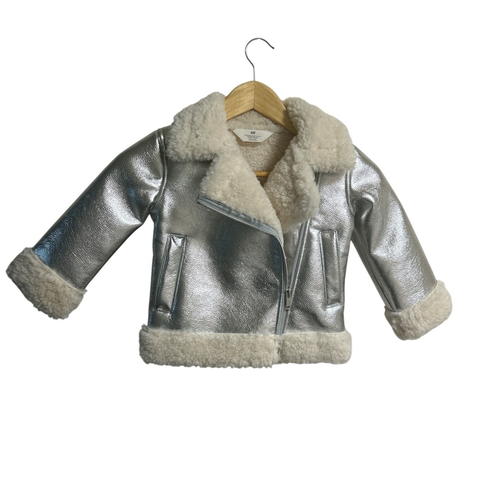 H&M US Kids Aviator Jacket Silver Faux Jacket Size 3/4T